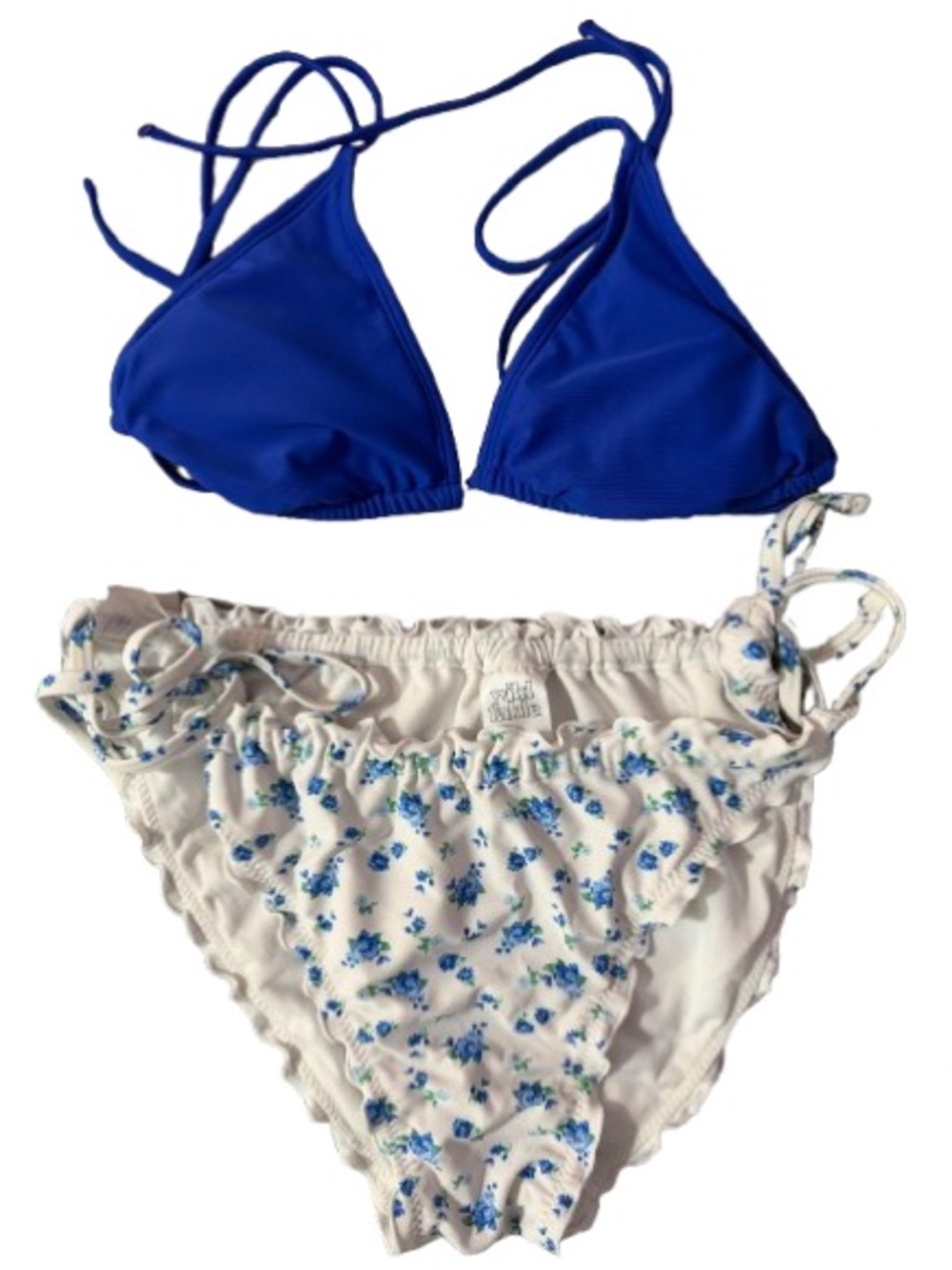 Wild Fable Mix&Match Blue&White Floral Bikini Ruffle/Tie, Top L, Bottom XL-NWOT